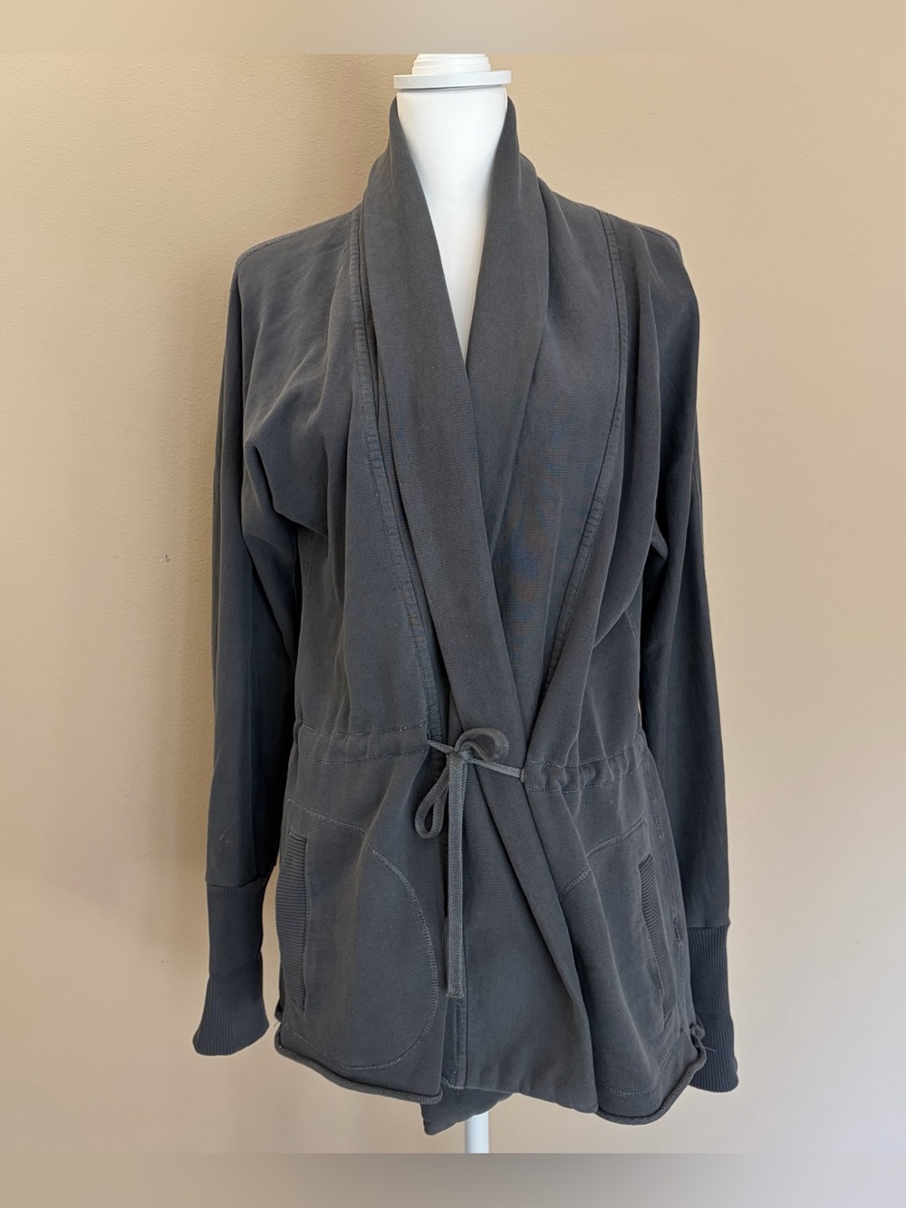 Standard James Perse Womens 4 Gray Cotton Shawl Collar Front Tie Cardigan USA